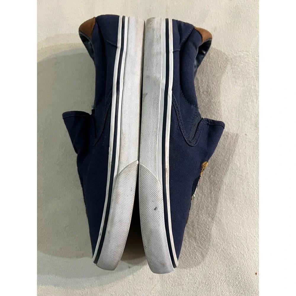 Polo Ralph Lauren Thompson III Navy Canvas Polo Bear Slip On Sneakers 8.5D